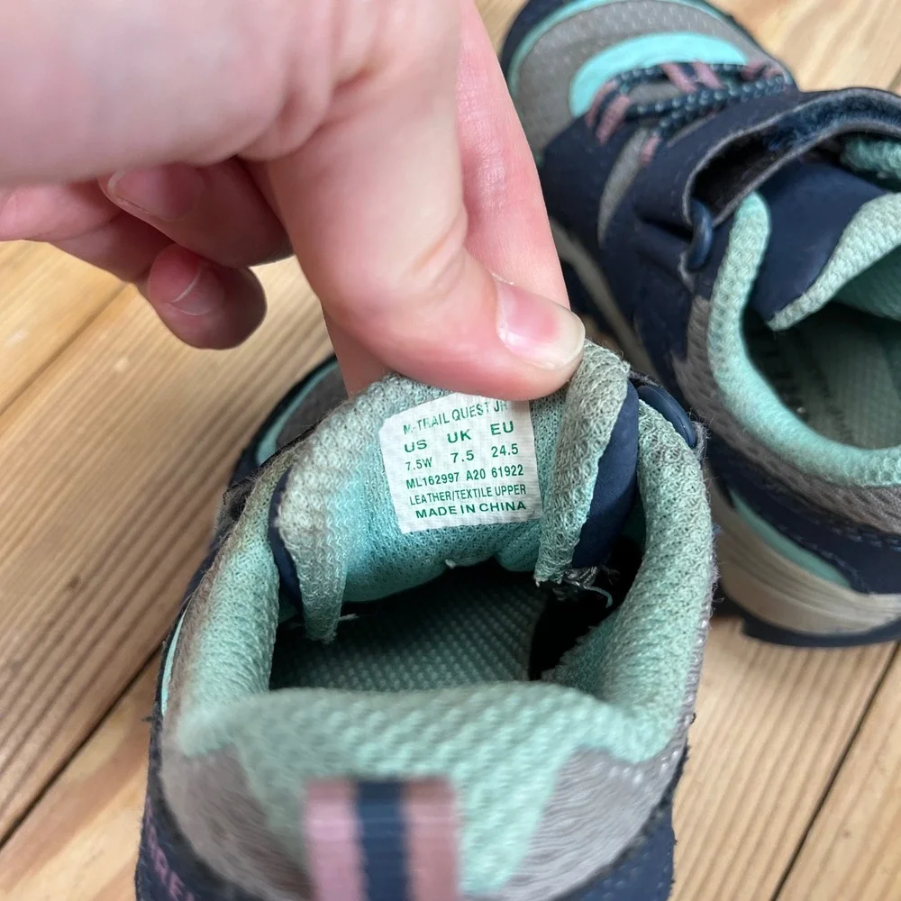Merrell Trail Quest Jr Navy Teal Hiking Sneakers toddler outdoor Kids Size 7.5W